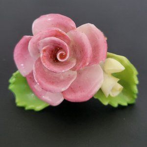 Cara China Staffordshire Pink Rose Floral Brooch Pin Vintage Made in England